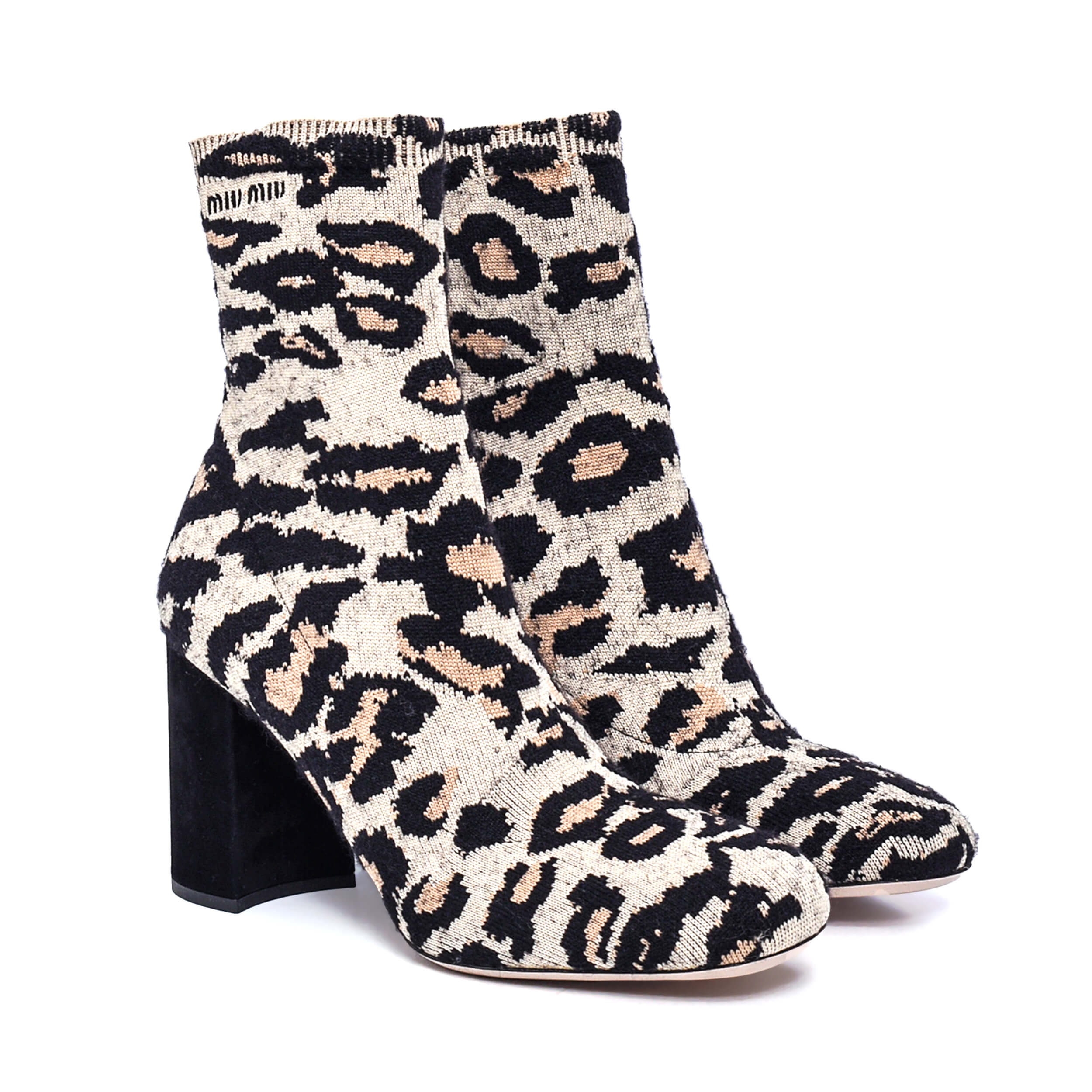 Miu Miu - Leopared Print Jacquard Socks Boots in Beige / 38